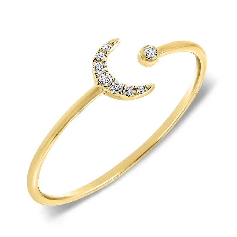 women's engagement rings with unique shape -14K Gold Diamond Moon Ring