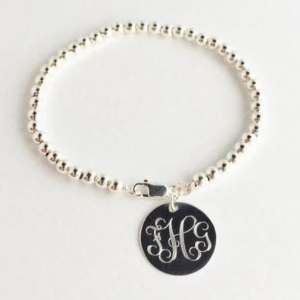 women's bracelets with gemstones -Monogram Bead Bracelet - Sterling Silver