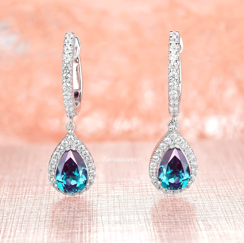 women's earrings with sparkling zirconia -Vera Teal & Purple Alexandrite Earrings- Sterling Silver