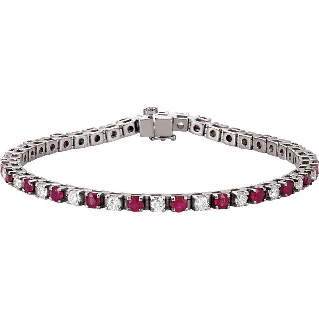 women's bracelets with charm bracelet -14KT GOLD 3.68 CTW RUBY & 2.30 CTW DIAMOND TENNIS BRACELET