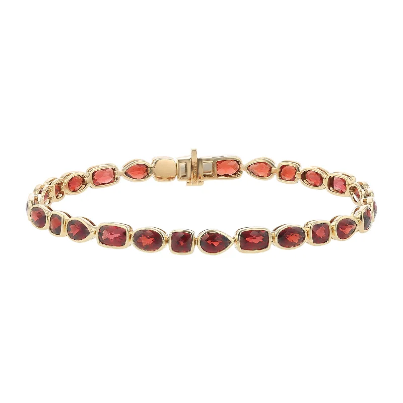 women's bracelets with beaded accents -Garnet Mixed Shape Bracelet in 14K Yellow Gold, 7.5in