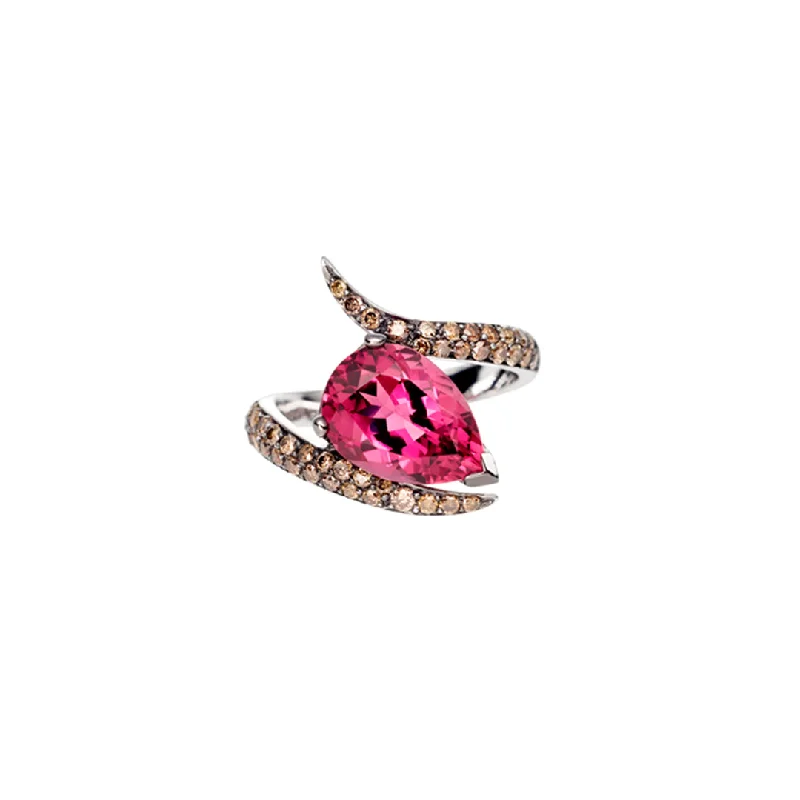 women's rings with emerald -Interlocking Aurora Ring - 18ct White Gold & 3.31ct Pink Tourmaline