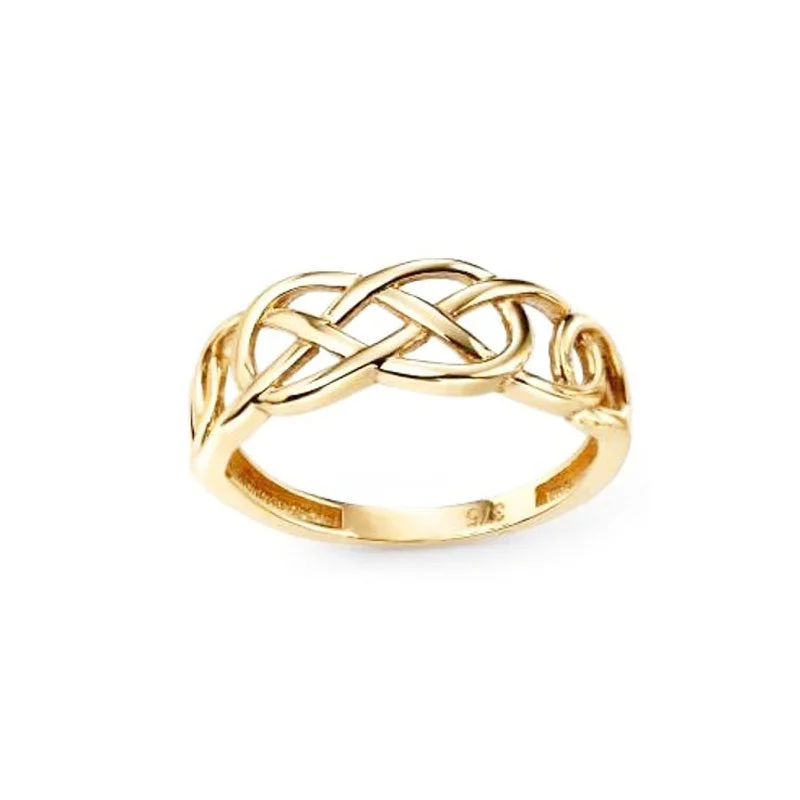 women's rings with channel-set stones -Celtic Pleated Knotwork Ring in Yellow Gold