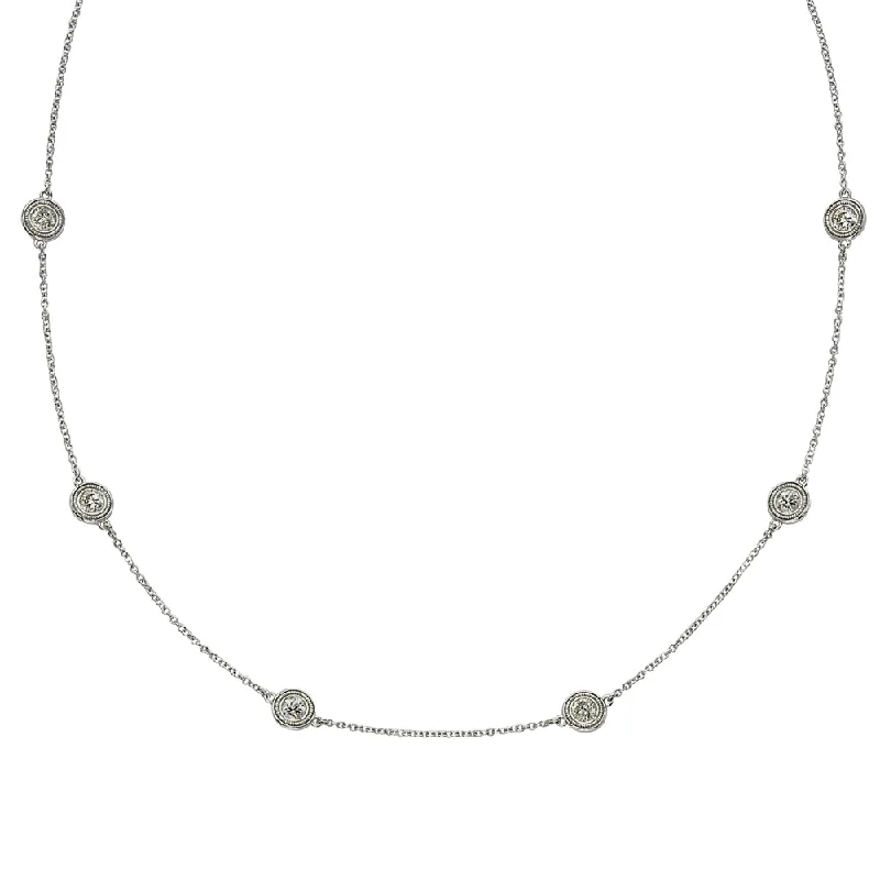 women's necklaces with pendant and chain -Six Diamond By The Yard Necklace with Milgrain 14K