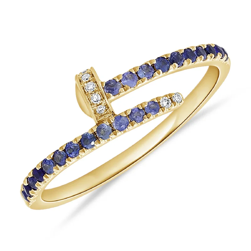 women's engagement rings with diamond side stones -Sapphire & Diamond Nail Ring