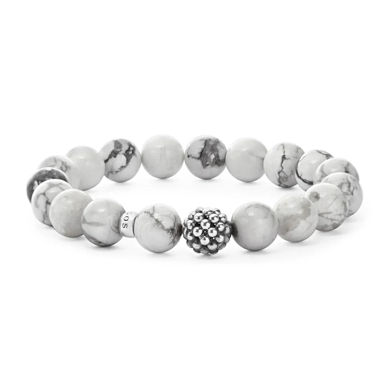 women's bracelets with fine chain -Howlite Silver Station Bead Bracelet