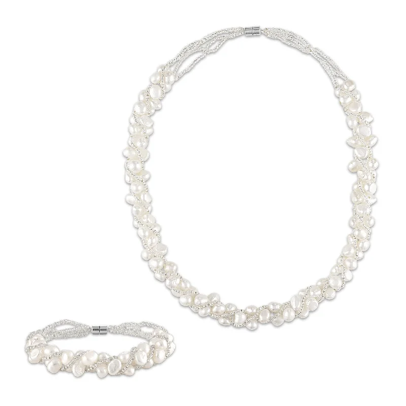 women's bracelets with smooth metal -6MM Pearl 18-inch Necklace and 7.25-inch Bracelet Set in Sterling Silver