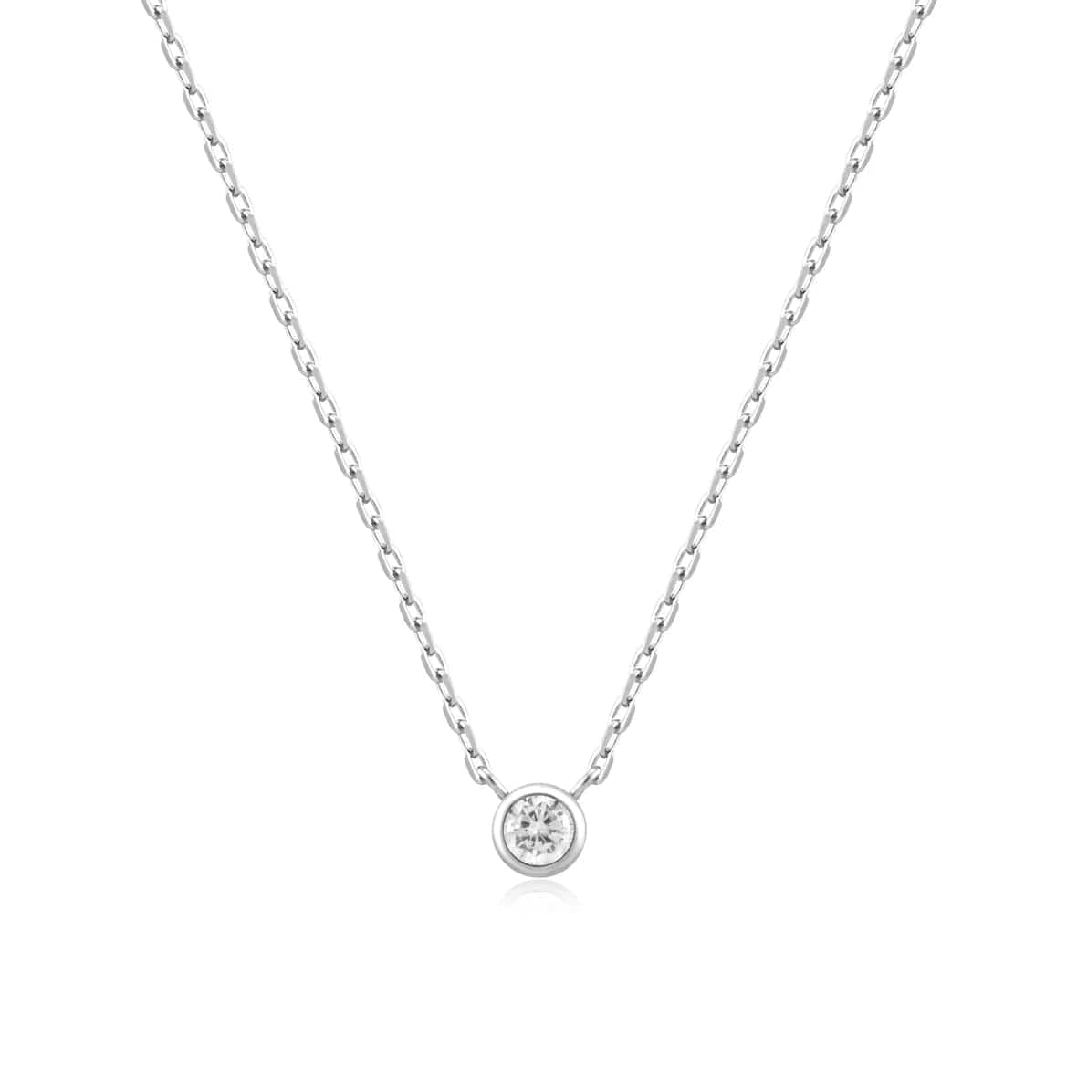 women's necklaces with polished finish -Silver Round Solitare Cubic Zirconia Necklace