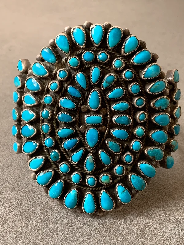 women's bracelets with flower design -Johnny Mike Begay Navajo Sterling Silver Turquoise Cluster Bracelet