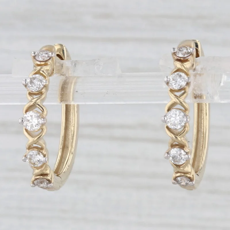 women's earrings with star-shaped design -0.40ctw Diamond Hinged Hoop Earrings 10k Yellow Gold Snap Top Round Hoops