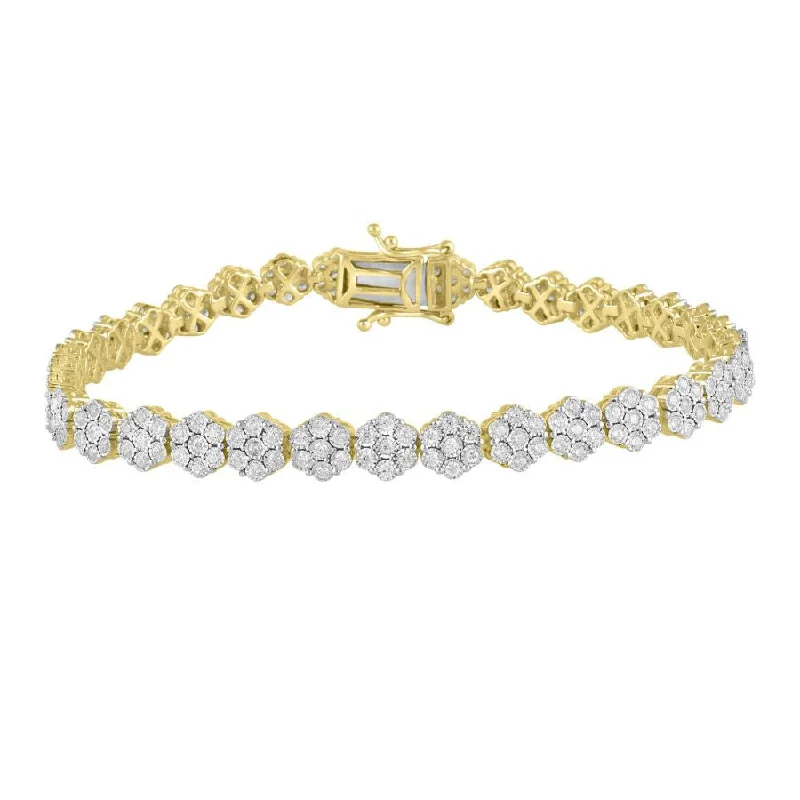 women's bracelets with engraved band -LADIES BRACELET 2.00CT ROUND DIAMOND 14K YELLOW GOLD (SI QUALITY)