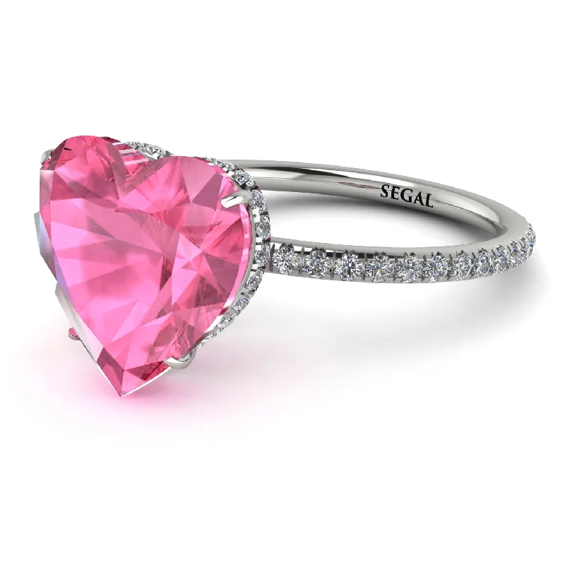 women's engagement rings with emerald side stones -Heart Shape Pink Moissanite Ring - Noelle No. 803