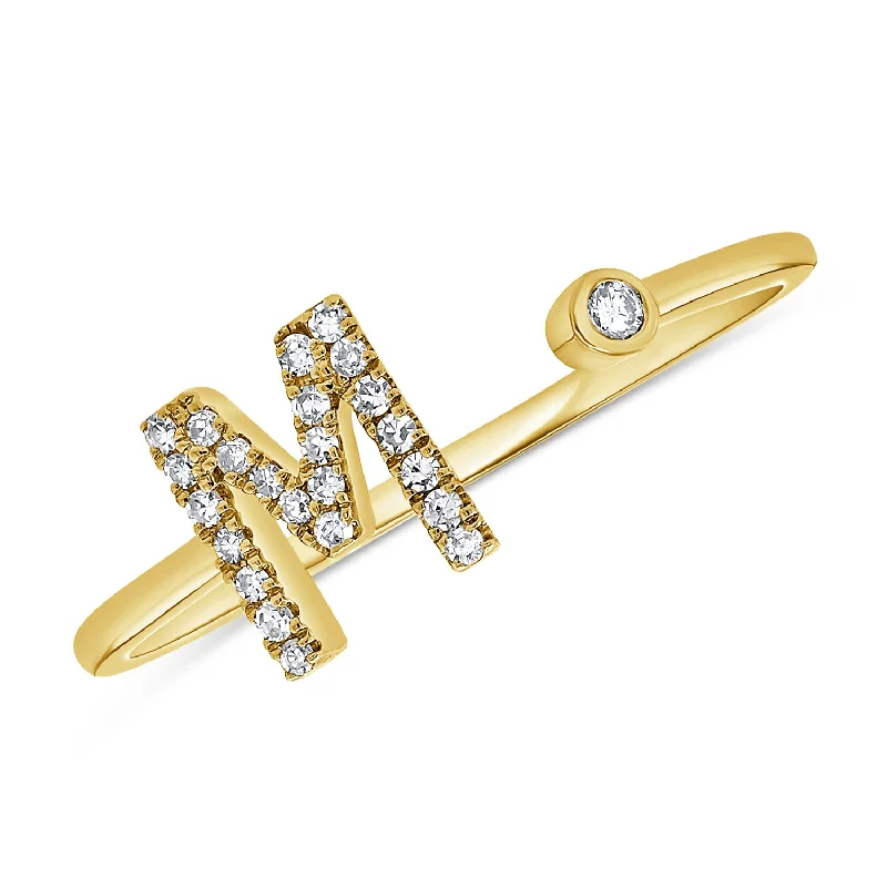 women's engagement rings with radiant cut -Diamond Initial 'M' Open Ring in 14K Gold