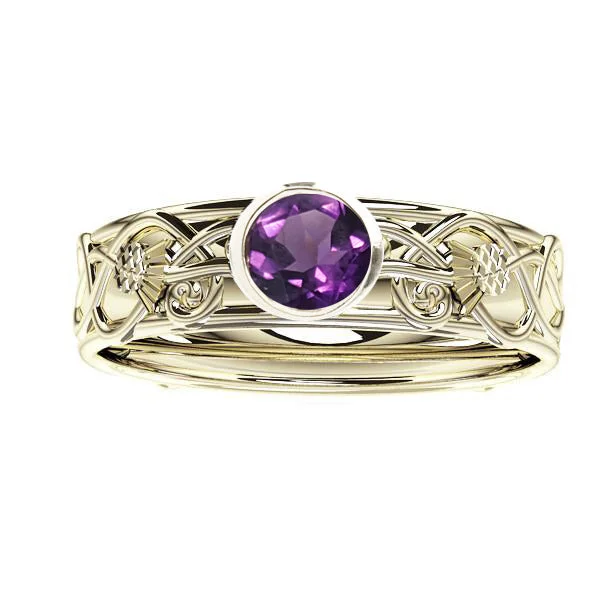 women's rings with modern twist -Scottish Thistle Edinburgh Celtic Amethyst Ring