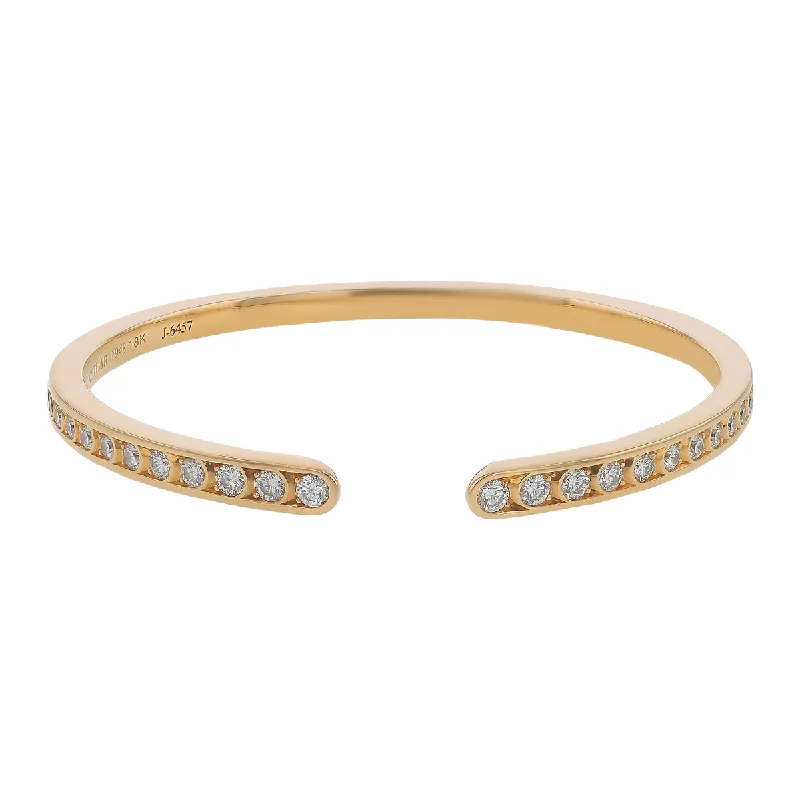 women's bracelets with boho style -Scallop Artisan Pave Diamond Bangle Bracelet in 18K Yellow Gold