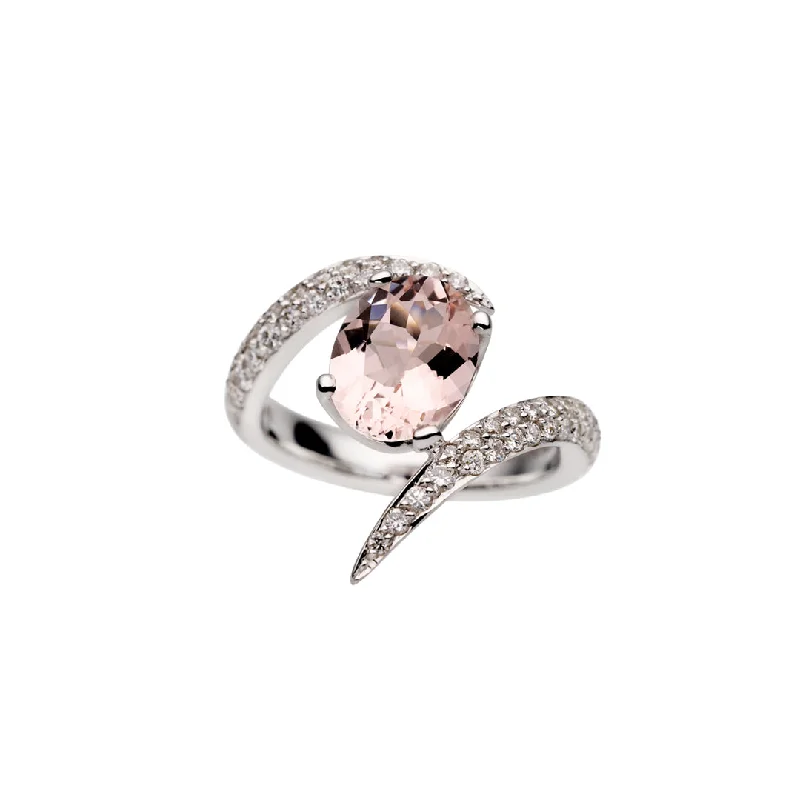 women's rings with gemstone -Interlocking Aurora Ring - 18ct White Gold & 2.31ct Morganite