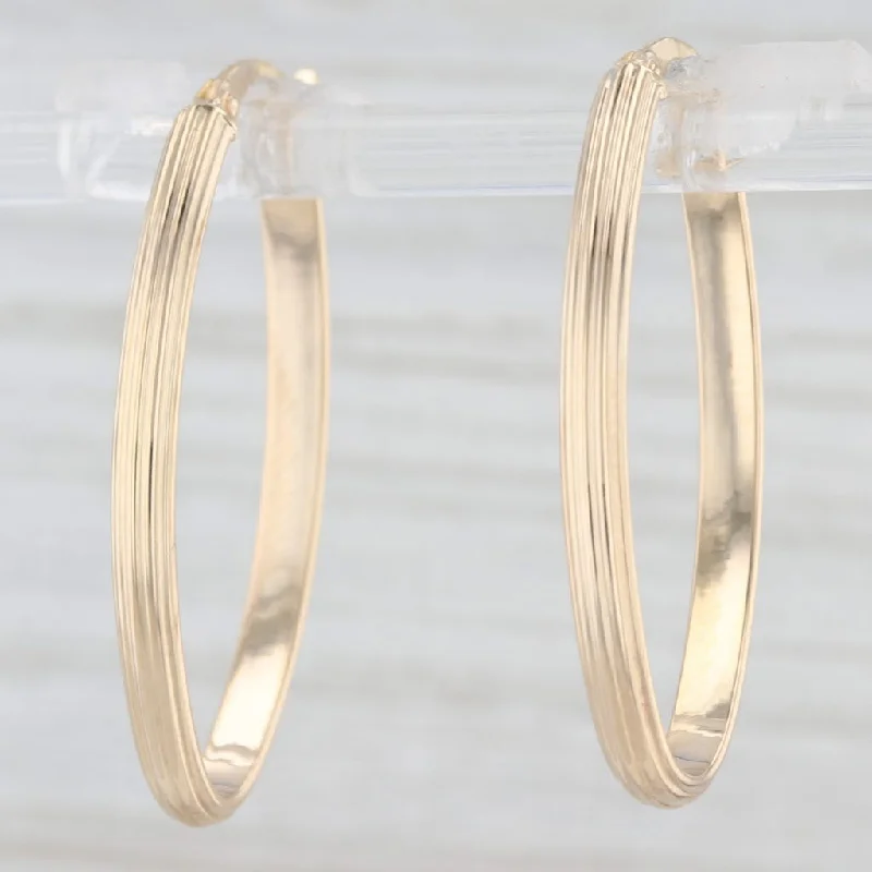 women's earrings with pearl accents -New Beveled Oval Hoop Earrings 14k Yellow Gold Snap Top Hoops