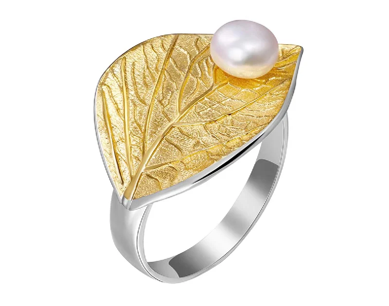 women's rings with round-cut stones -Pearl Leaf Ring