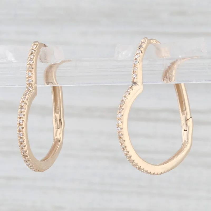 women's earrings with drop gemstone -New 0.12ctw Diamond Hoop Heart Earrings 10k Yellow Gold Snap Clasp