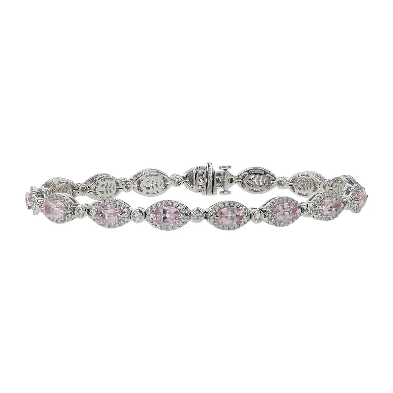 women's bracelets gold -Pastel Morganite and Diamond Bracelet in 18K White Gold, 7in