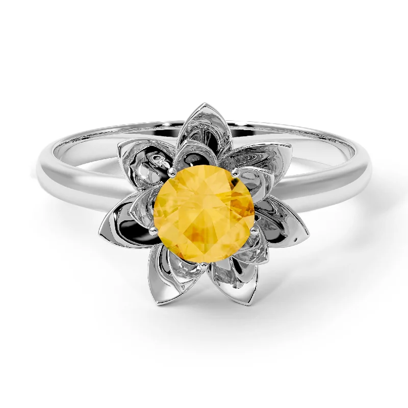 women's engagement rings with geometric halo -Lotus Flower Solitaire Citrine ring - Lotus no. 603