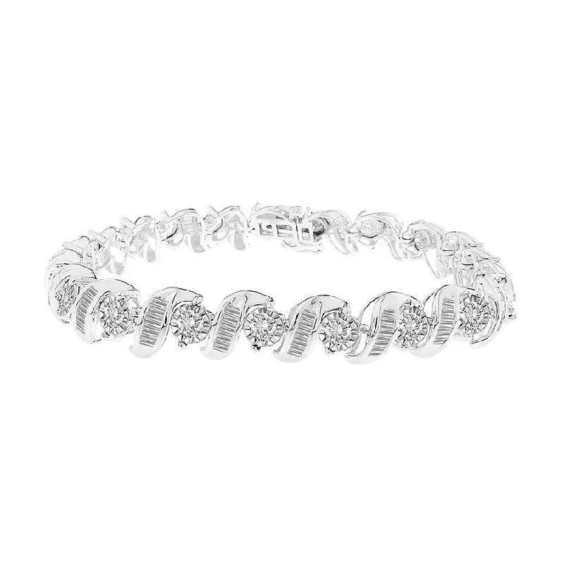 women's bracelets with heart design -LADIES BRACELET 5.00CT ROUND/BAGUETTE DIAMOND 10K WHITE GOLD