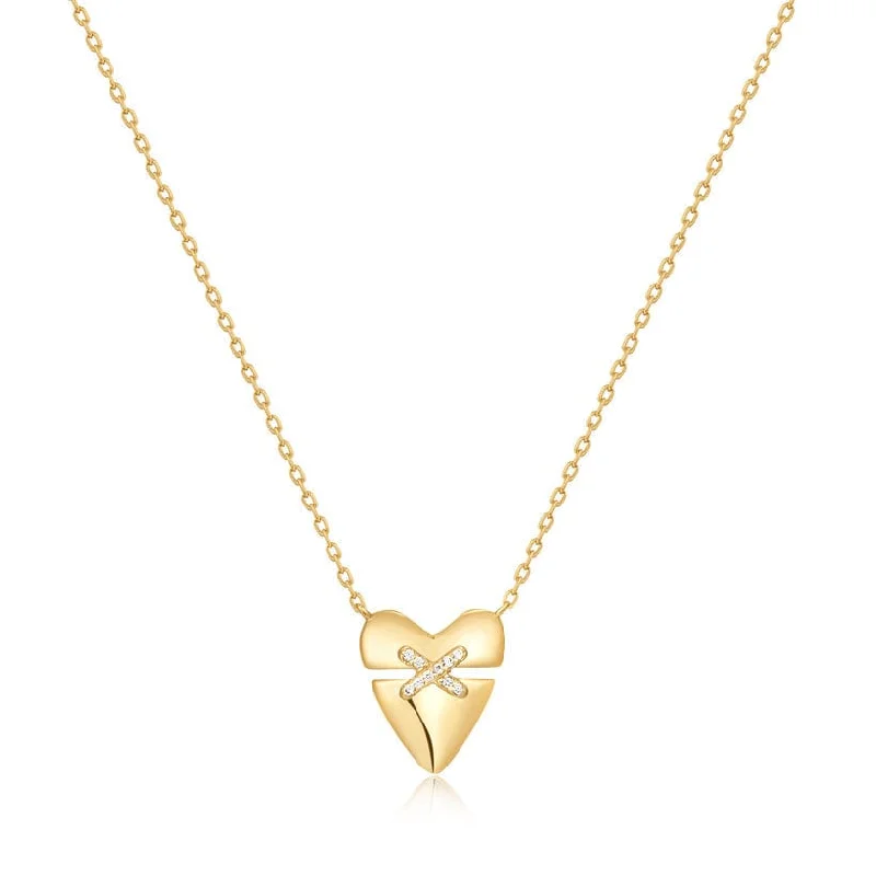 women's necklaces with layered look -Gold Heart Kiss Pave Necklace