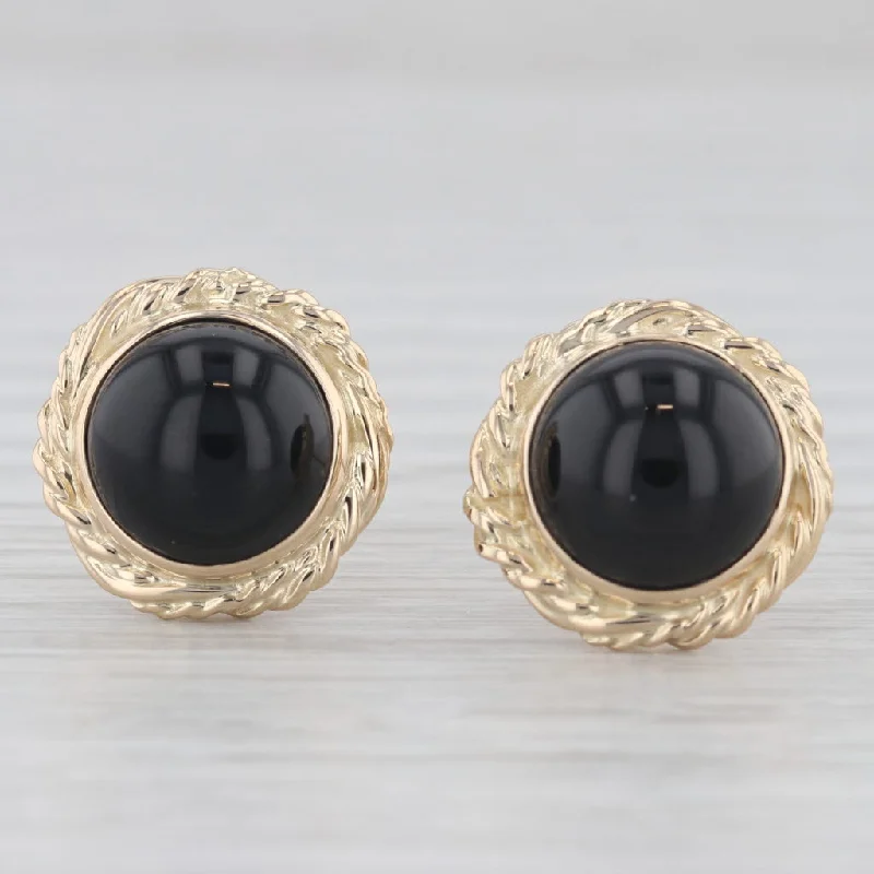 women's earrings with vintage style -Round Cabochon Black Onyx Stud Earrings 14k Yellow Gold