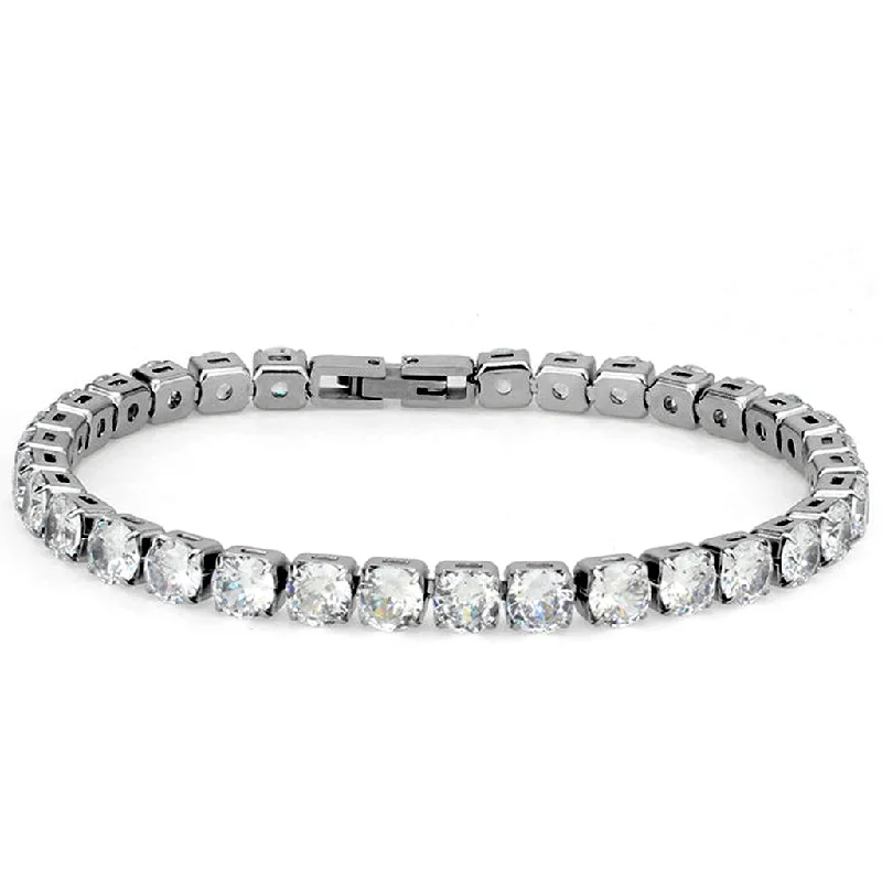 women's bracelets with sparkling diamonds -Stainless Steel None Tarnish Tennis Bracelet set with 5mm Round Cut Infinite Cubic Zirconia