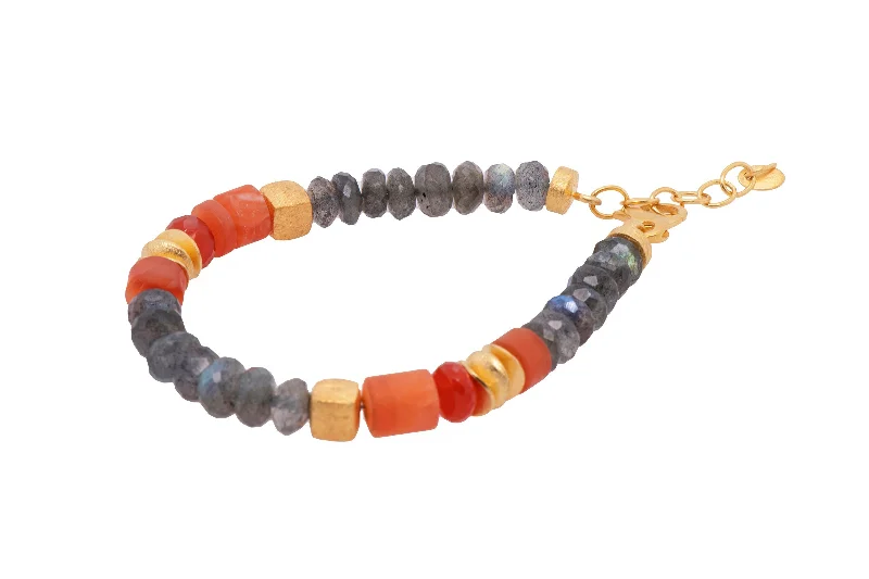 women's bracelets with gemstone bangle -Carnelian and Labradorite Bracelet and Necklace 8mm 24K Fair Trade Gold Vermeil