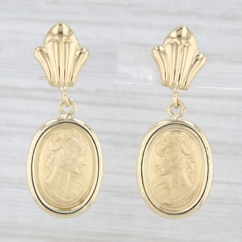 women's earrings with gold-plated hoops -Cameo Dangle Earrings 18k Yellow Gold Pierced Drops Milor Italy