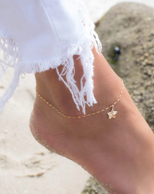 women's bracelets with stackable look -Plumeria Flower Anklet Bracelet ~ Gold Filled ~ MA004