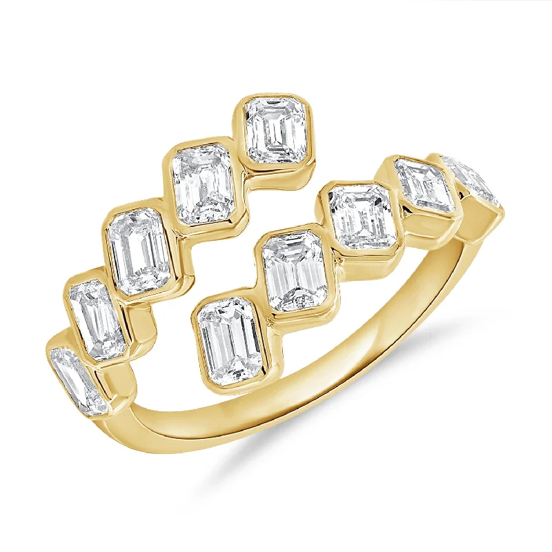 women's engagement rings with antique style -Contemporary 14K Gold Emerald-Cut Diamond Wrap Ring with 1.58 Carats