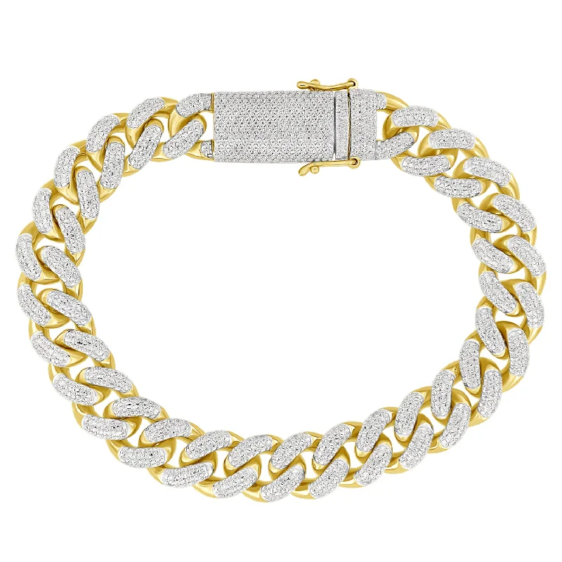 women's bracelets with sapphires -MEN'S BRACELET 3.40CT ROUND DIAMOND 10K YELLOW GOLD