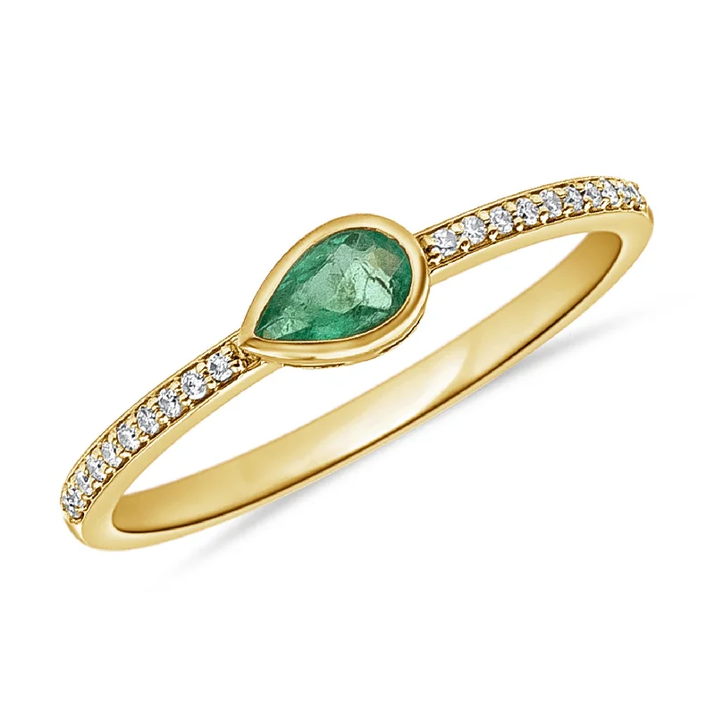 women's engagement rings with princess-cut stone -Exquisite Emerald Pear Ring with Diamond Accent