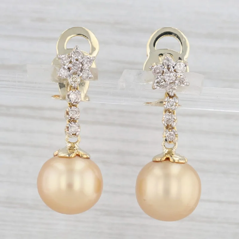 women's earrings diamond -0.38ctw Diamond Cultured Golden Pearl Dangle Earrings 14k Yellow Gold