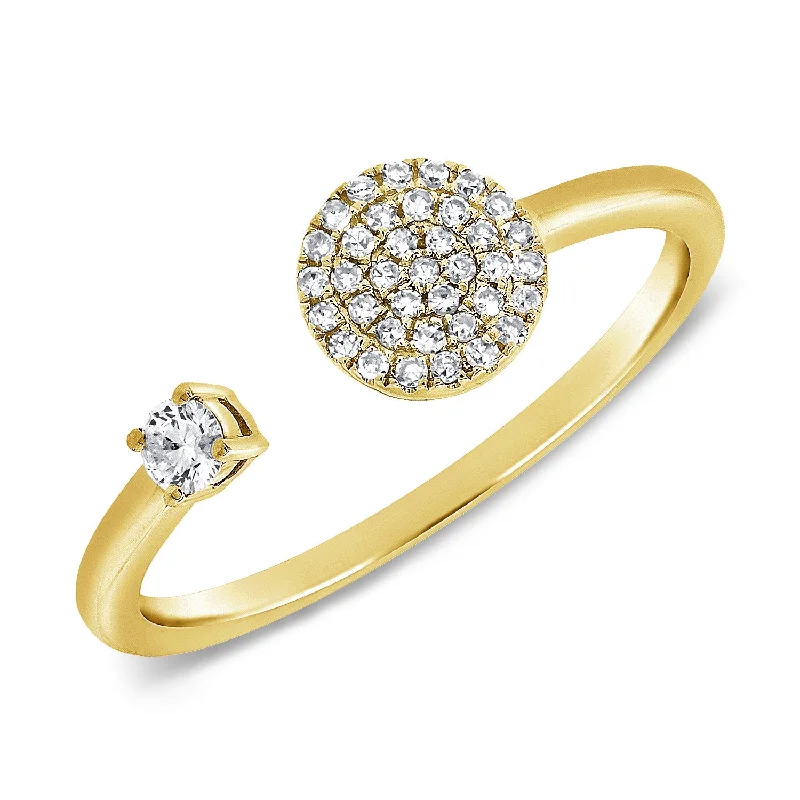 women's engagement rings with pave diamonds -Pave Diamond Disc Open Geometric fashion ring in 14kt Gold