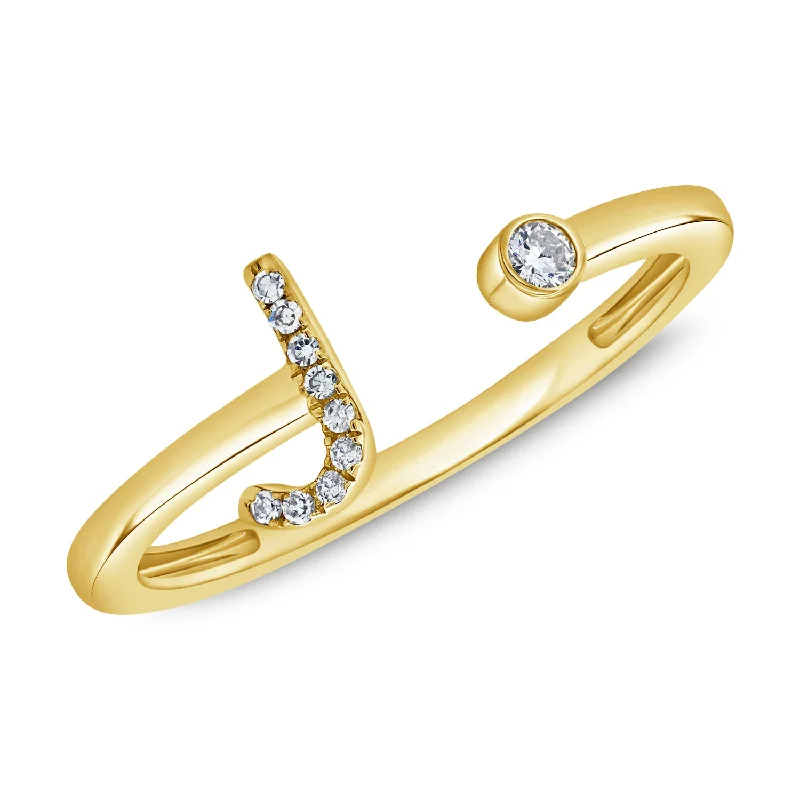 women's engagement rings with tapered band -Personalized Diamond "J" Initial Open Ring in 14K Gold