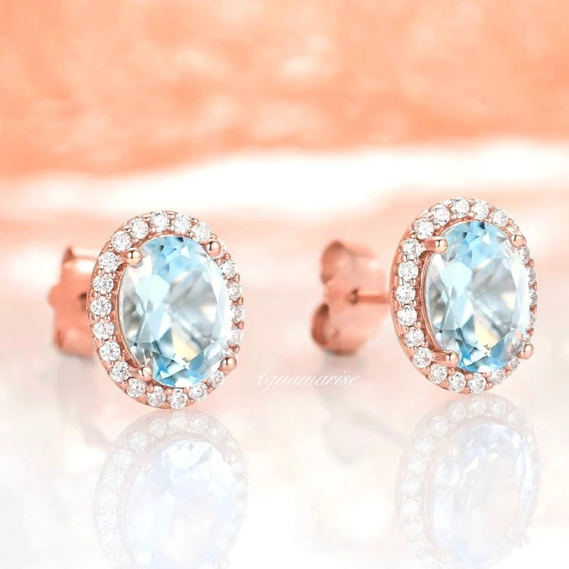 women's earrings with hoop design -Iris Aquamarine Earrings- 14k Rose Gold Vermeil