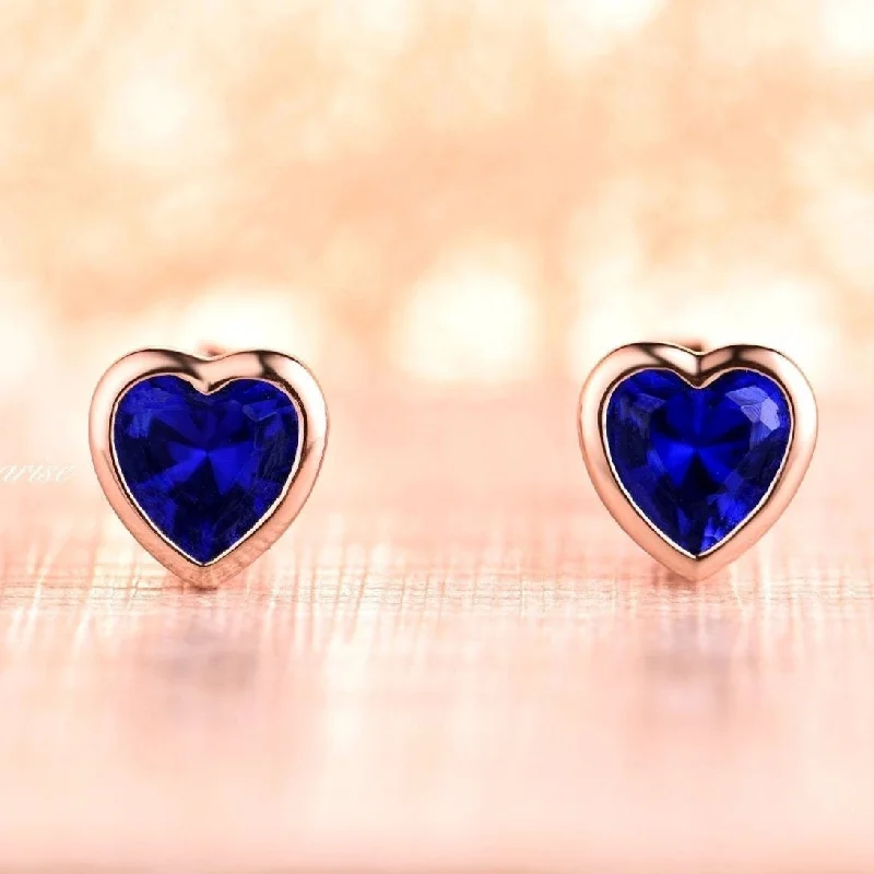 women's earrings with emerald -Heart Sapphire Earrings- 14K Rose Gold Vermeil