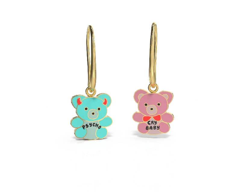 women's earrings with contemporary design -Cry Baby Psycho Teddies Drop Earrings