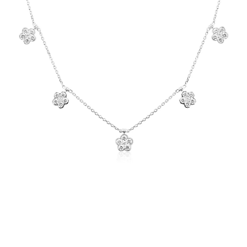 women's necklaces with birthstone -14k White Gold Diamond Five Cluster Necklace