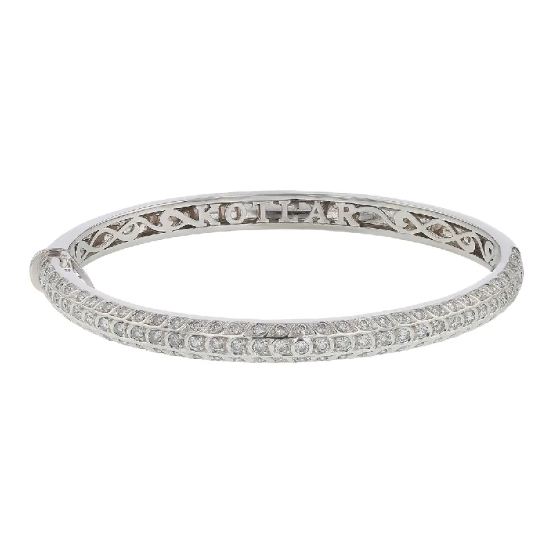 women's bracelets with layered design -Scallop and Chevron Artisan Pave Diamond Bangle Bracelet in 18K White Gold