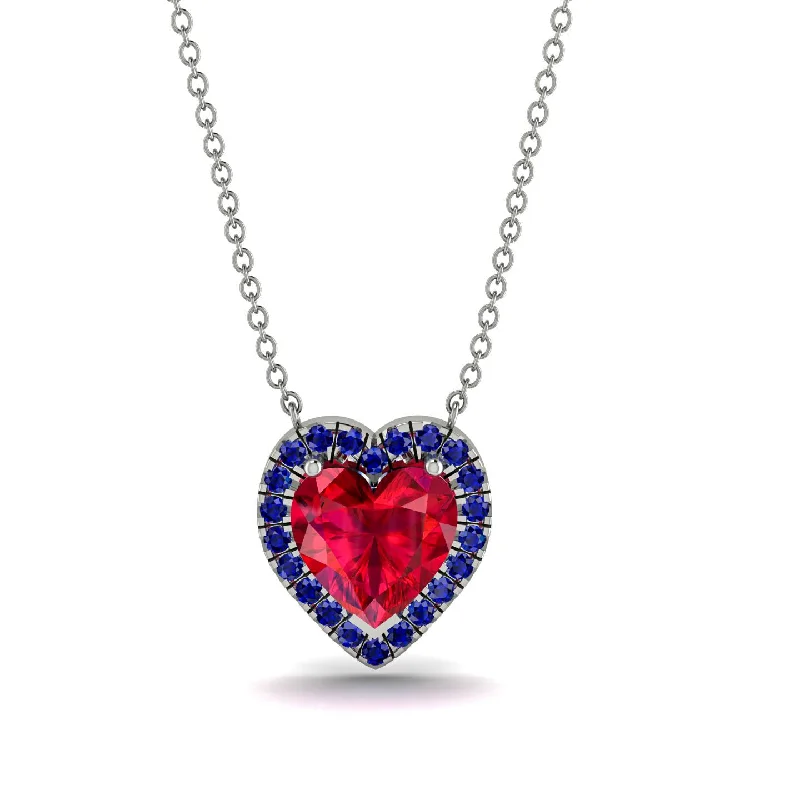 women's necklaces with statement design -4.7Ct Ruby Halo Heart Necklace - Jaylene No. 72