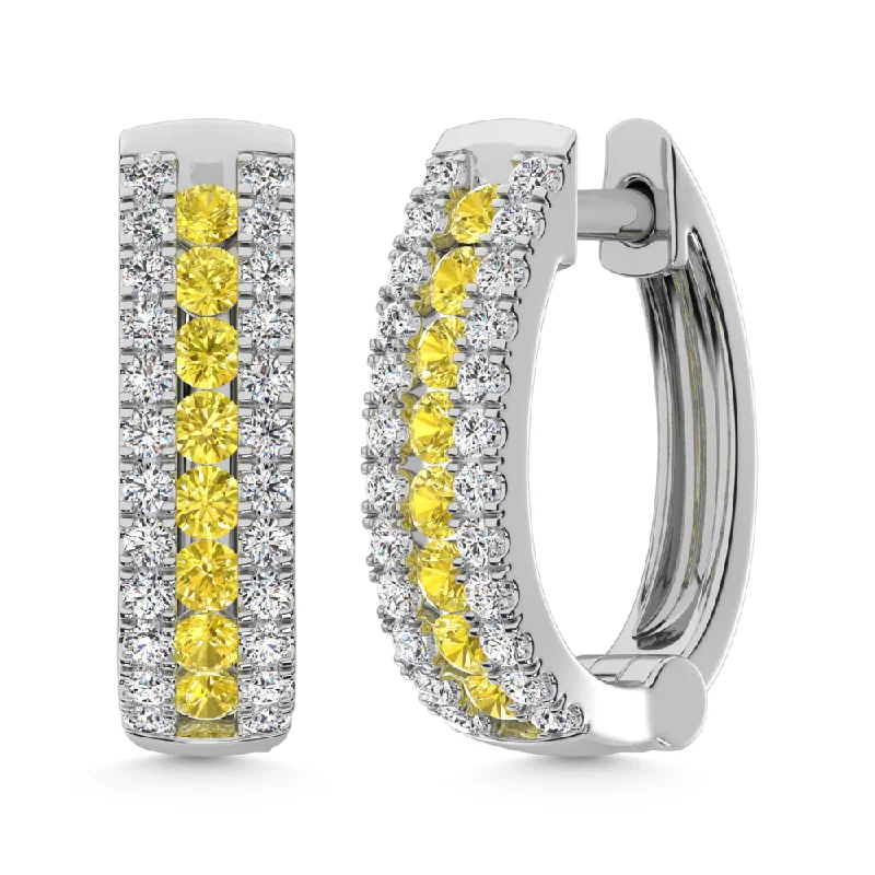 women's earrings with glittering diamonds -14K White Gold Lab Grown Diamond 1 Ct.Tw. Earrings (Center Row Yellow Diamond)