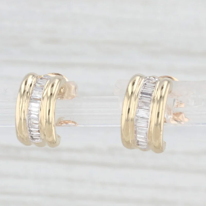 women's earrings with statement crystals -0.25ctw Small Half Hoop Earrings 10k Yellow Gold Studs