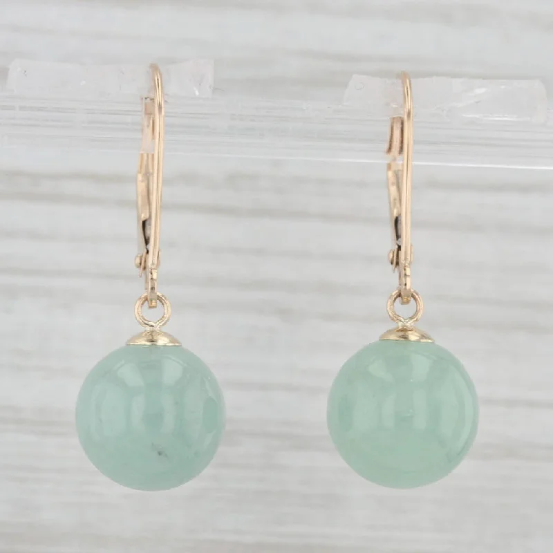 women's earrings with clear crystals -Green Serpentine Bead Dangle Earrings 14k Yellow Gold Lever Backs