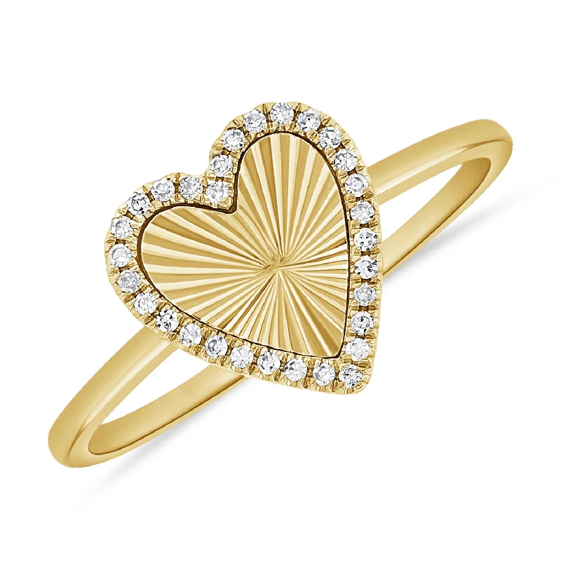 women's engagement rings with diamond halo -14K Gold Fluted Heart Ring with Diamonds