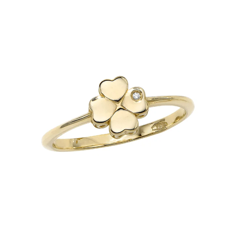 women's engagement rings with hidden diamond -Diamond Incrusted Clover Stackable Ring (14K)