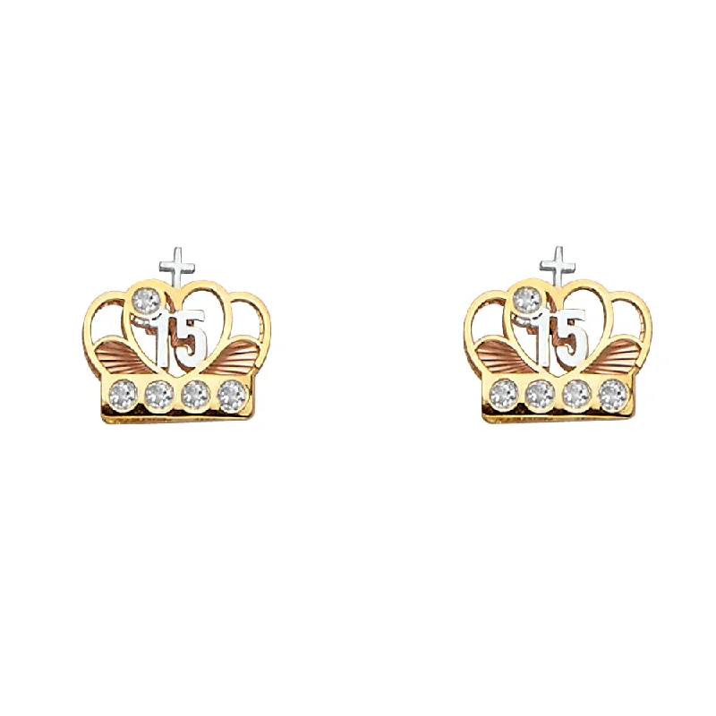 women's earrings with minimalist design -14K Sweet 15 Quincenera CZ Earrings